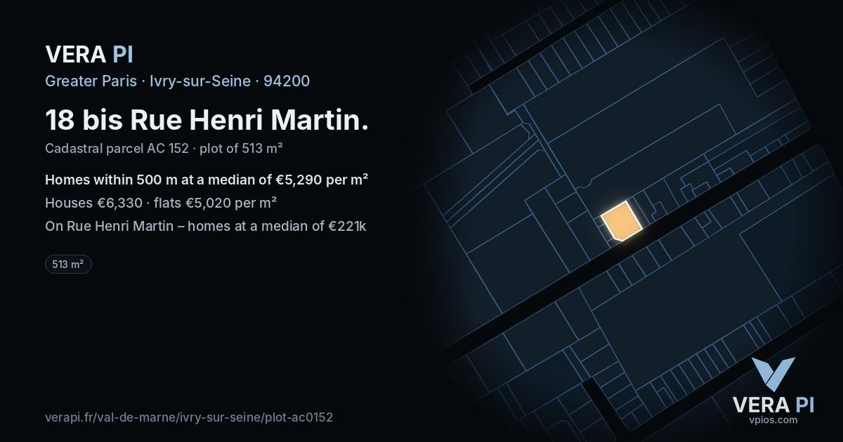 18 bis Rue Henri Martin, Ivry-sur-Seine at night – the plot lit, the parcels around coloured by the prices near them