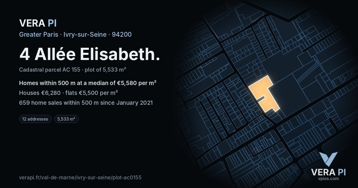 4 Allée Elisabeth, Ivry-sur-Seine at night – the plot lit, the parcels around coloured by the prices near them
