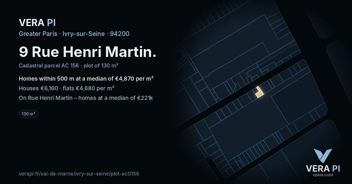 9 Rue Henri Martin, Ivry-sur-Seine at night – the plot lit, the parcels around coloured by the prices near them