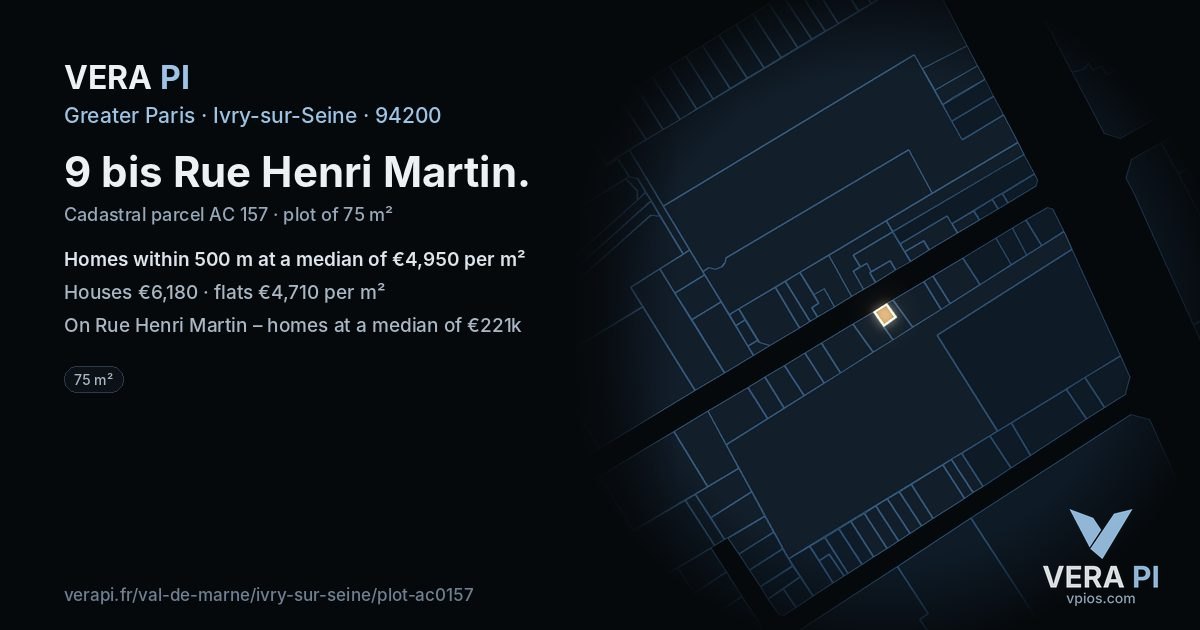 9 bis Rue Henri Martin, Ivry-sur-Seine at night – the plot lit, the parcels around coloured by the prices near them