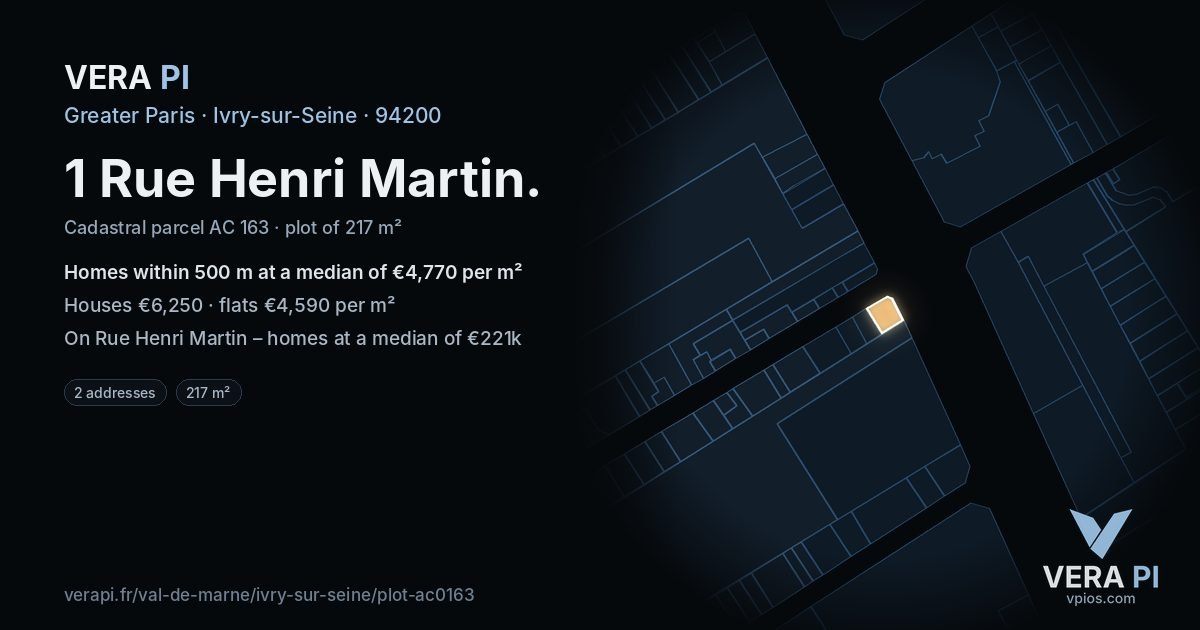 1 Rue Henri Martin, Ivry-sur-Seine at night – the plot lit, the parcels around coloured by the prices near them
