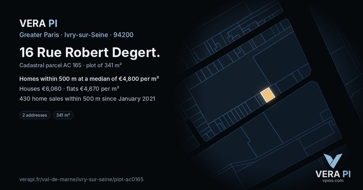 16 Rue Robert Degert, Ivry-sur-Seine at night – the plot lit, the parcels around coloured by the prices near them
