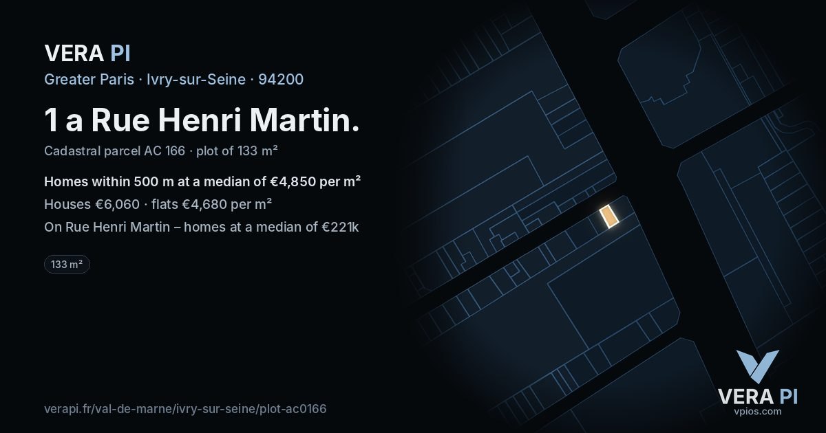 1 a Rue Henri Martin, Ivry-sur-Seine at night – the plot lit, the parcels around coloured by the prices near them