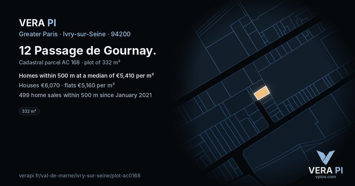 12 Passage de Gournay, Ivry-sur-Seine at night – the plot lit, the parcels around coloured by the prices near them