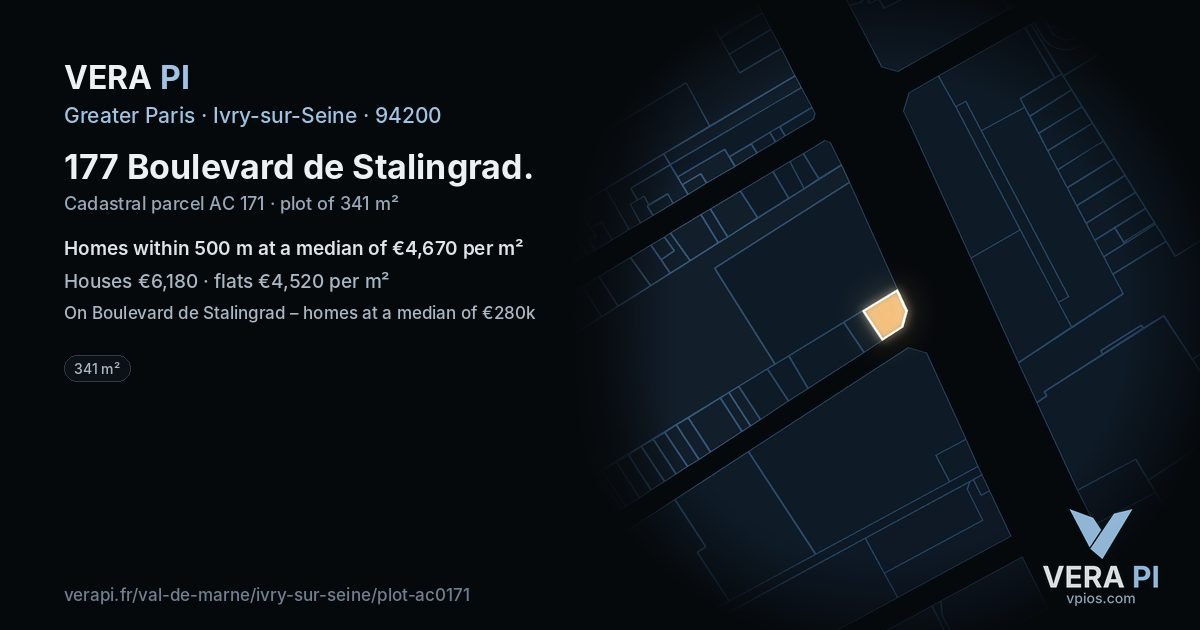 177 Boulevard de Stalingrad, Ivry-sur-Seine at night – the plot lit, the parcels around coloured by the prices near them