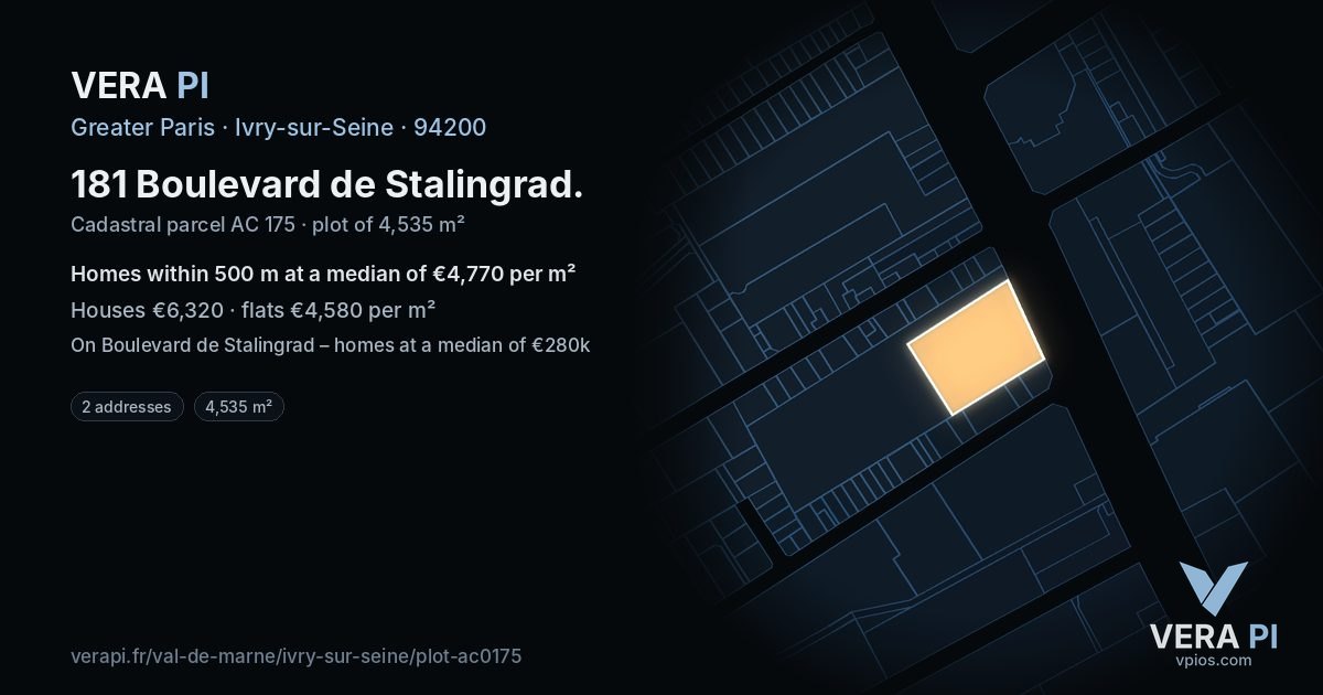 181 Boulevard de Stalingrad, Ivry-sur-Seine at night – the plot lit, the parcels around coloured by the prices near them
