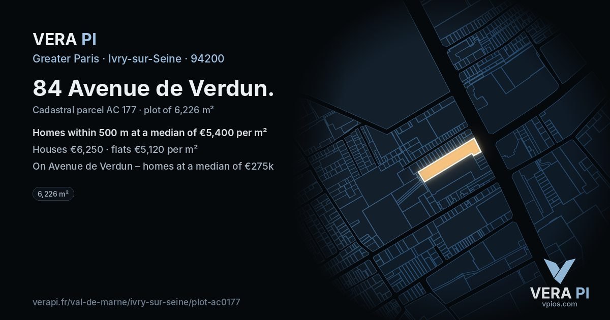 84 Avenue de Verdun, Ivry-sur-Seine at night – the plot lit, the parcels around coloured by the prices near them