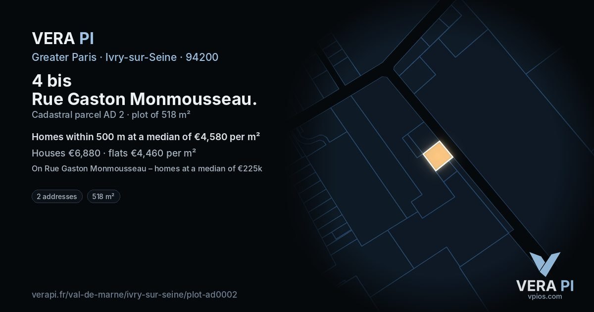 4 bis Rue Gaston Monmousseau, Ivry-sur-Seine at night – the plot lit, the parcels around coloured by the prices near them