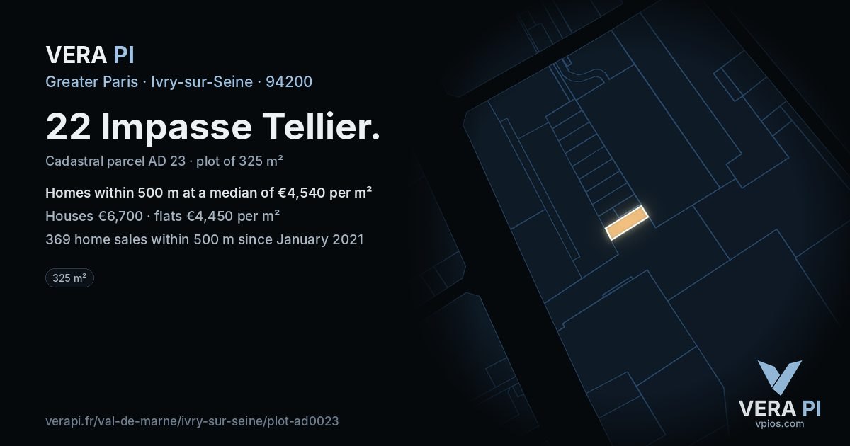 22 Impasse Tellier, Ivry-sur-Seine at night – the plot lit, the parcels around coloured by the prices near them
