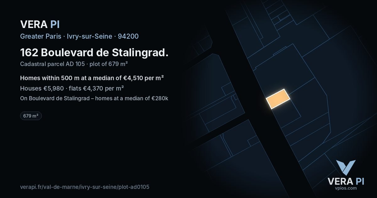 162 Boulevard de Stalingrad, Ivry-sur-Seine at night – the plot lit, the parcels around coloured by the prices near them