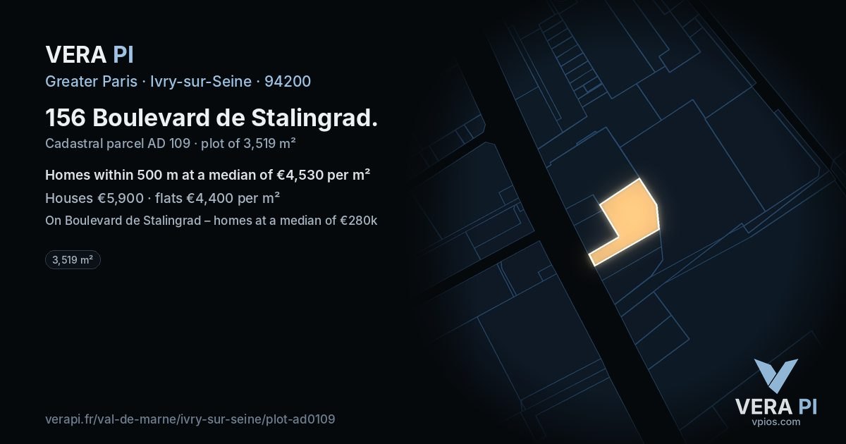 156 Boulevard de Stalingrad, Ivry-sur-Seine at night – the plot lit, the parcels around coloured by the prices near them