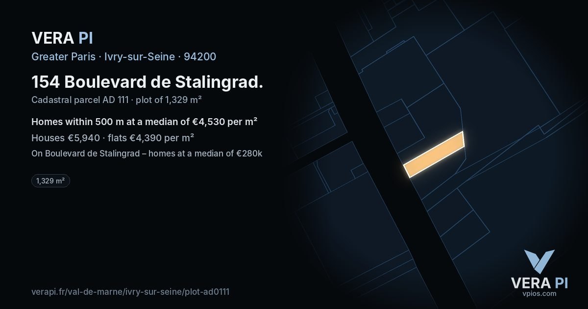 154 Boulevard de Stalingrad, Ivry-sur-Seine at night – the plot lit, the parcels around coloured by the prices near them