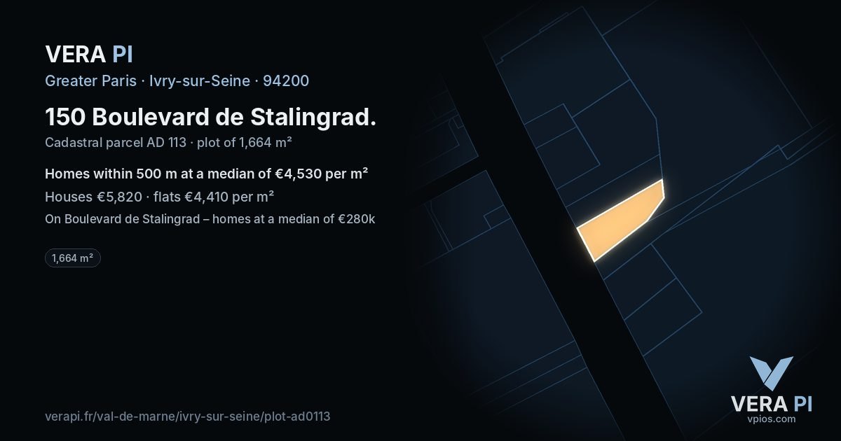 150 Boulevard de Stalingrad, Ivry-sur-Seine at night – the plot lit, the parcels around coloured by the prices near them