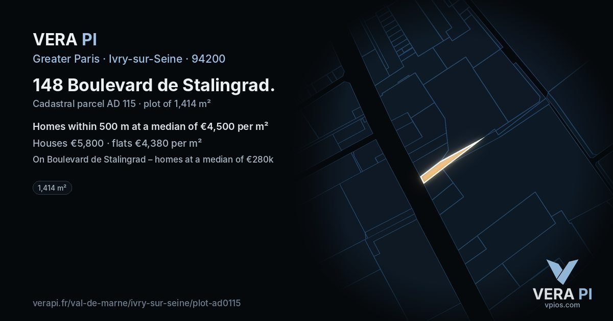 148 Boulevard de Stalingrad, Ivry-sur-Seine at night – the plot lit, the parcels around coloured by the prices near them