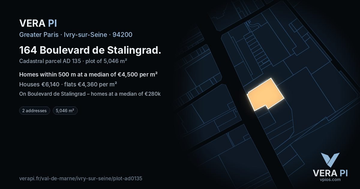 164 Boulevard de Stalingrad, Ivry-sur-Seine at night – the plot lit, the parcels around coloured by the prices near them