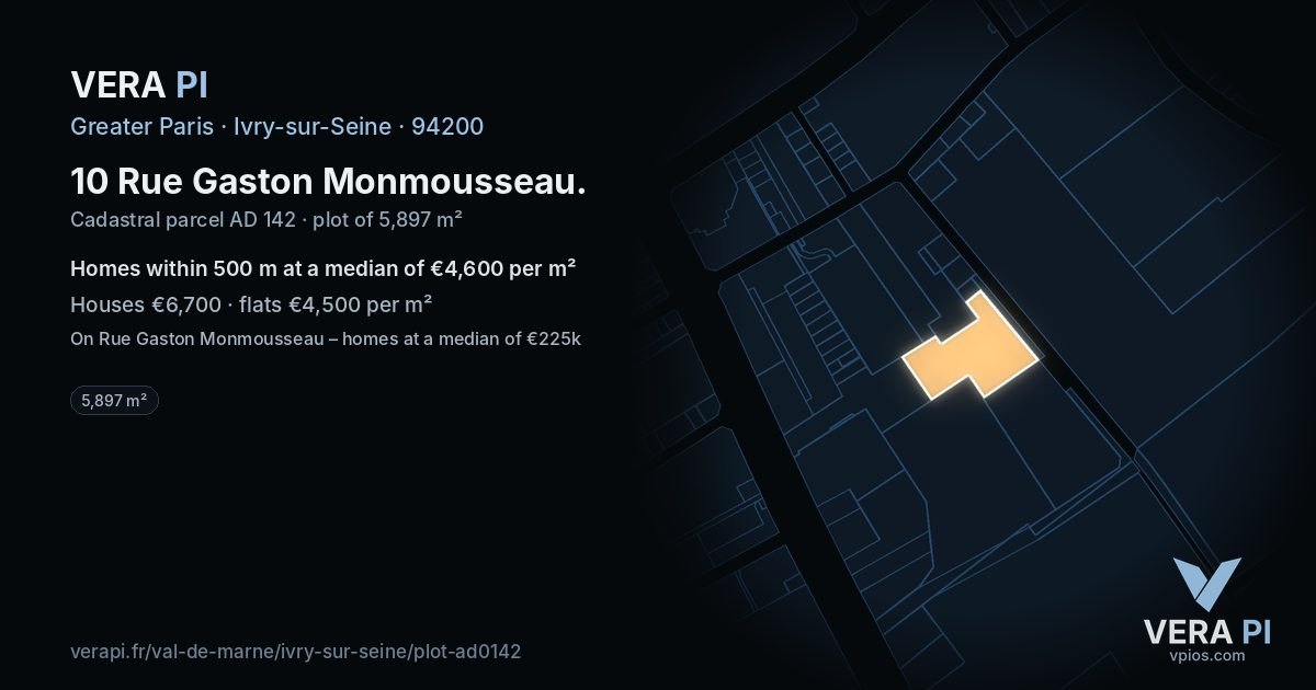 10 Rue Gaston Monmousseau, Ivry-sur-Seine at night – the plot lit, the parcels around coloured by the prices near them