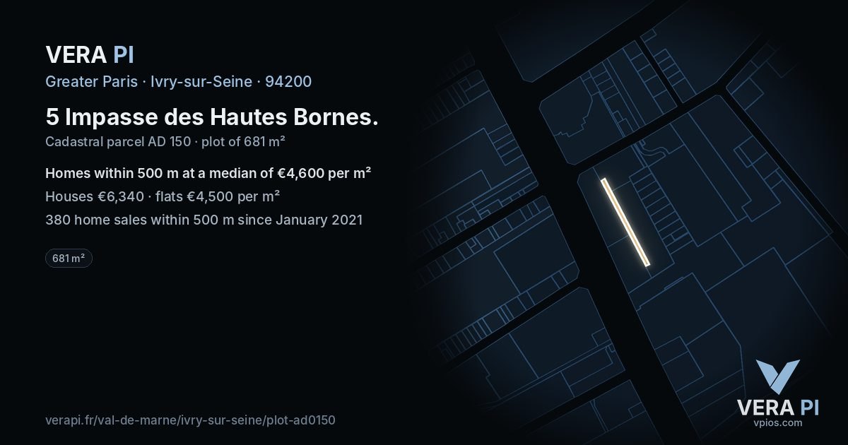 5 Impasse des Hautes Bornes, Ivry-sur-Seine at night – the plot lit, the parcels around coloured by the prices near them