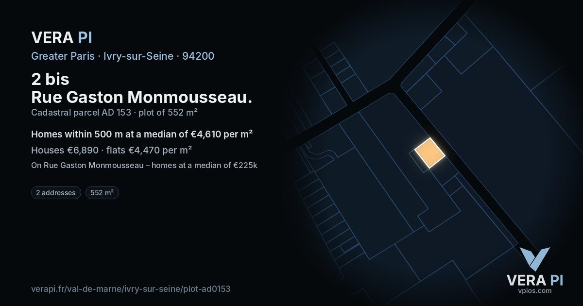 2 bis Rue Gaston Monmousseau, Ivry-sur-Seine at night – the plot lit, the parcels around coloured by the prices near them