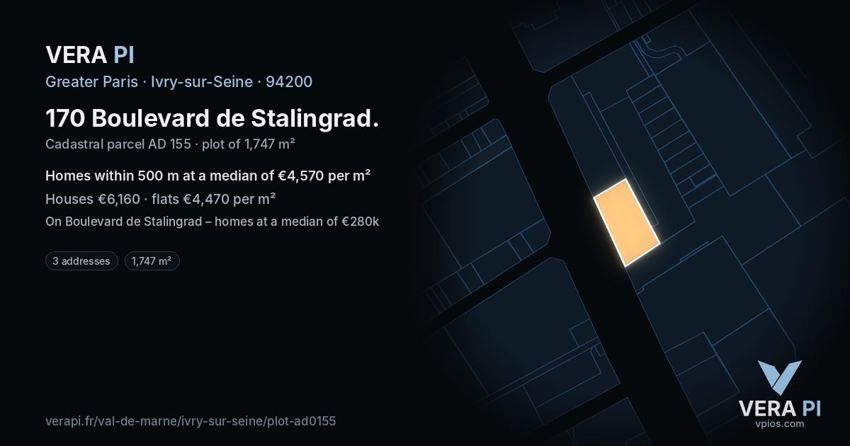 170 Boulevard de Stalingrad, Ivry-sur-Seine at night – the plot lit, the parcels around coloured by the prices near them