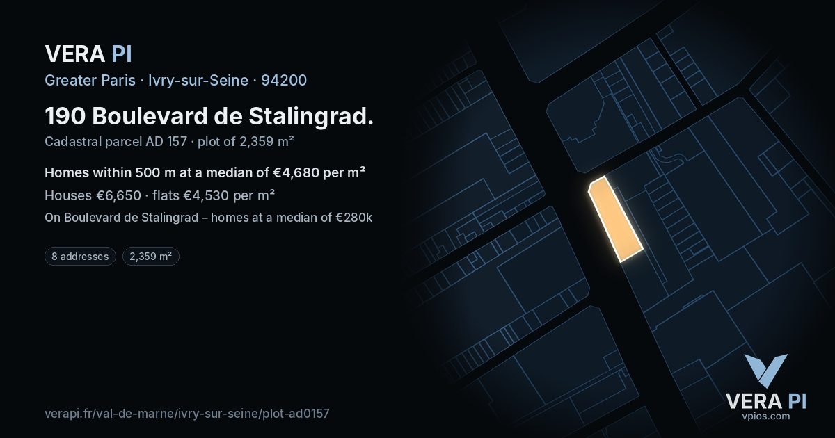 190 Boulevard de Stalingrad, Ivry-sur-Seine at night – the plot lit, the parcels around coloured by the prices near them