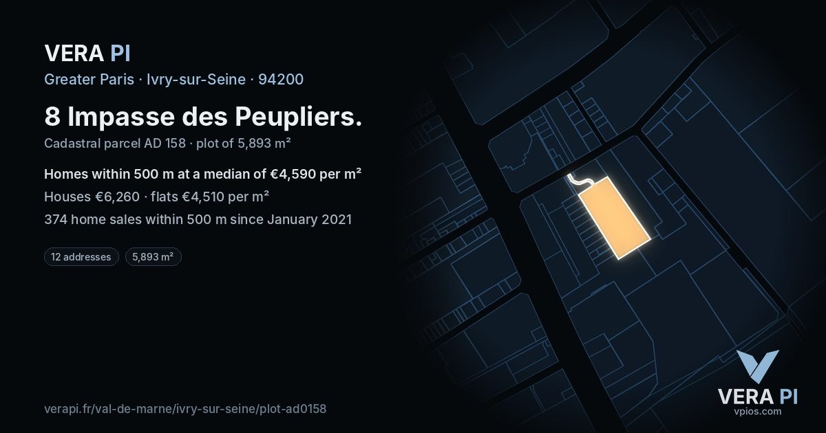 8 Impasse des Peupliers, Ivry-sur-Seine at night – the plot lit, the parcels around coloured by the prices near them