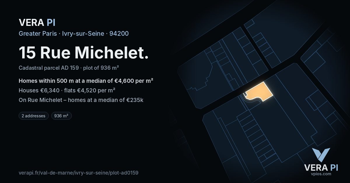 15 Rue Michelet, Ivry-sur-Seine at night – the plot lit, the parcels around coloured by the prices near them
