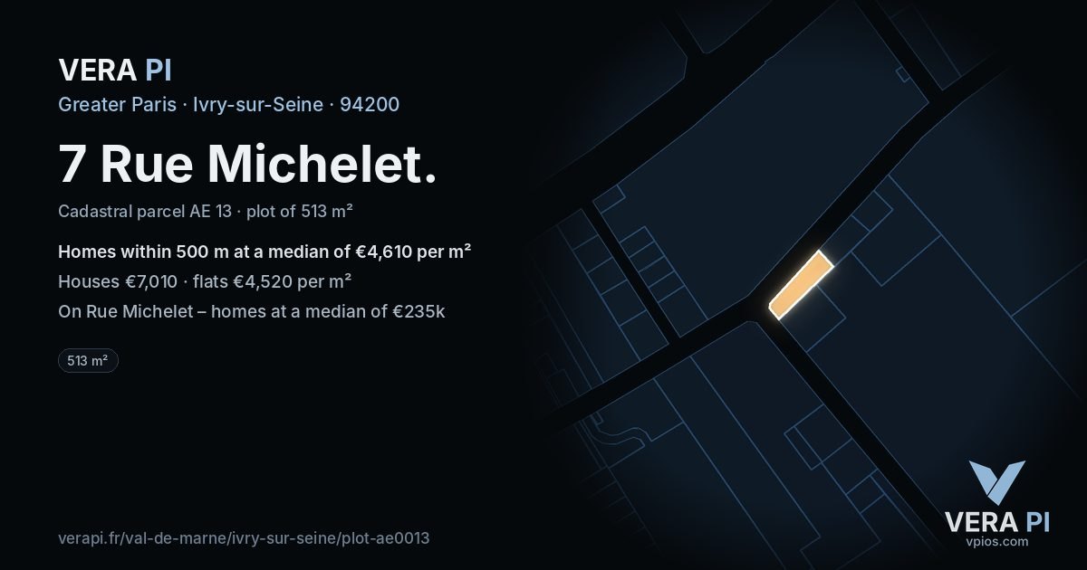 7 Rue Michelet, Ivry-sur-Seine at night – the plot lit, the parcels around coloured by the prices near them
