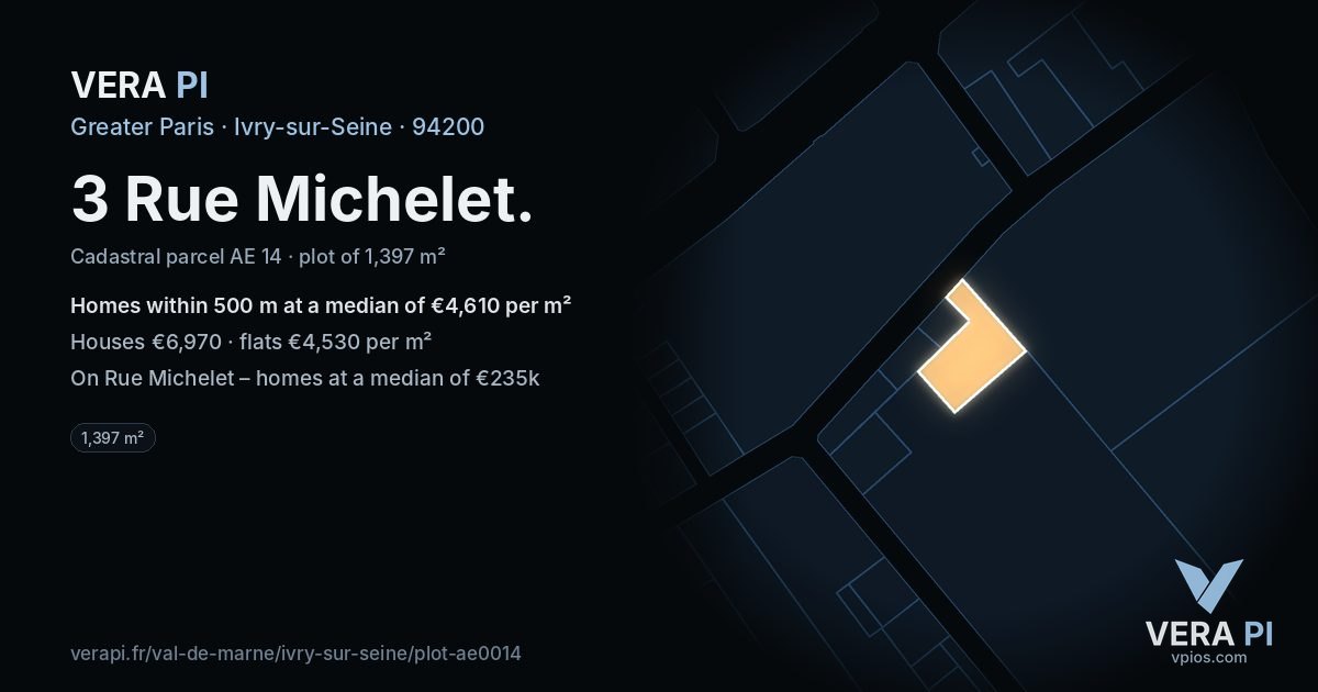 3 Rue Michelet, Ivry-sur-Seine at night – the plot lit, the parcels around coloured by the prices near them