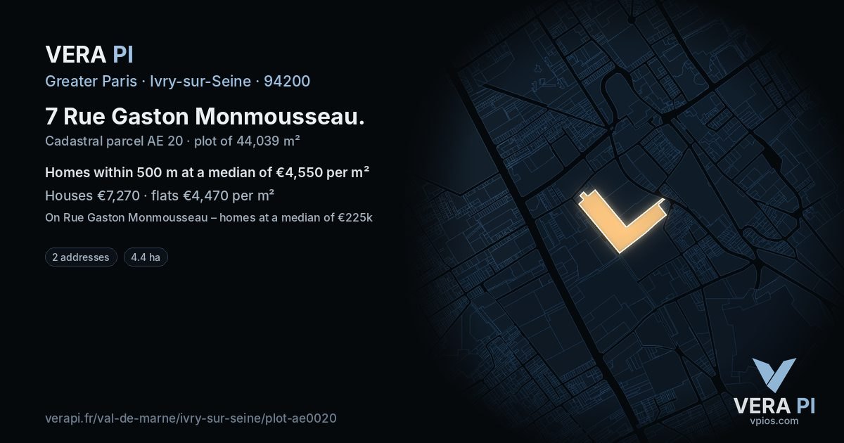 7 Rue Gaston Monmousseau, Ivry-sur-Seine at night – the plot lit, the parcels around coloured by the prices near them