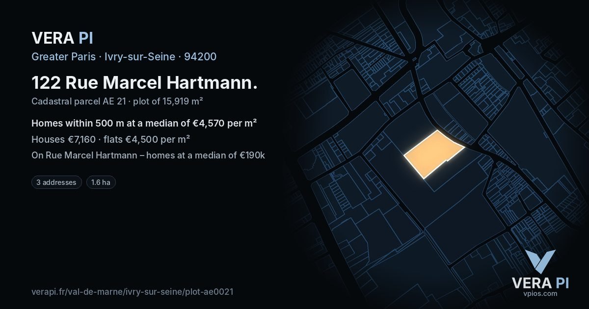 122 Rue Marcel Hartmann, Ivry-sur-Seine at night – the plot lit, the parcels around coloured by the prices near them