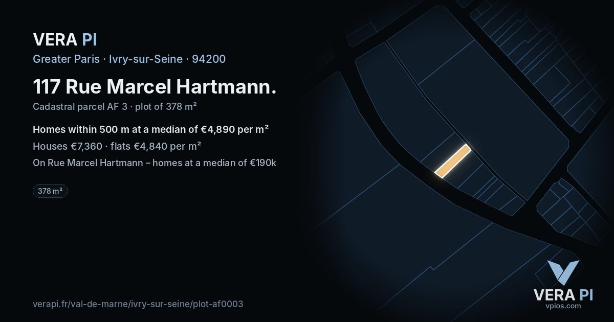 117 Rue Marcel Hartmann, Ivry-sur-Seine at night – the plot lit, the parcels around coloured by the prices near them