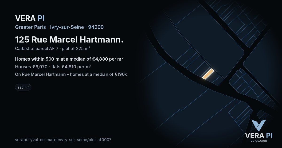 125 Rue Marcel Hartmann, Ivry-sur-Seine at night – the plot lit, the parcels around coloured by the prices near them