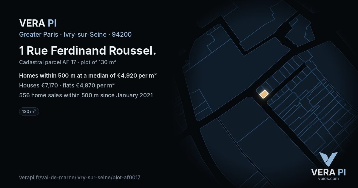 1 Rue Ferdinand Roussel, Ivry-sur-Seine at night – the plot lit, the parcels around coloured by the prices near them