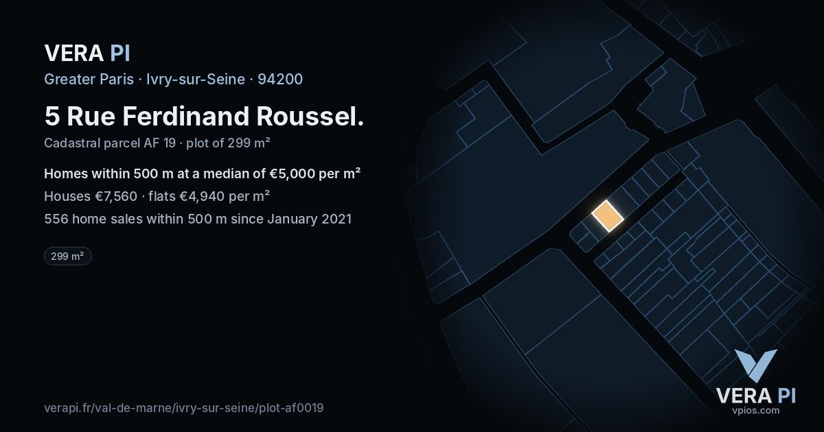 5 Rue Ferdinand Roussel, Ivry-sur-Seine at night – the plot lit, the parcels around coloured by the prices near them
