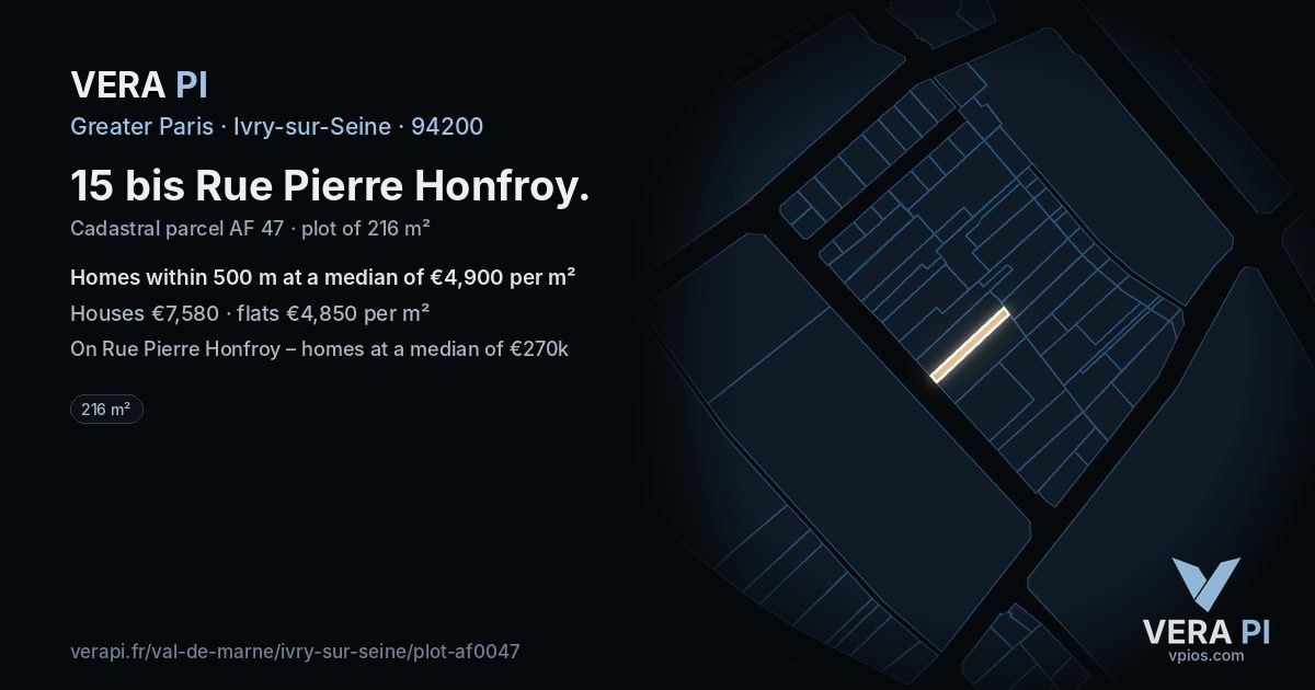 15 bis Rue Pierre Honfroy, Ivry-sur-Seine at night – the plot lit, the parcels around coloured by the prices near them