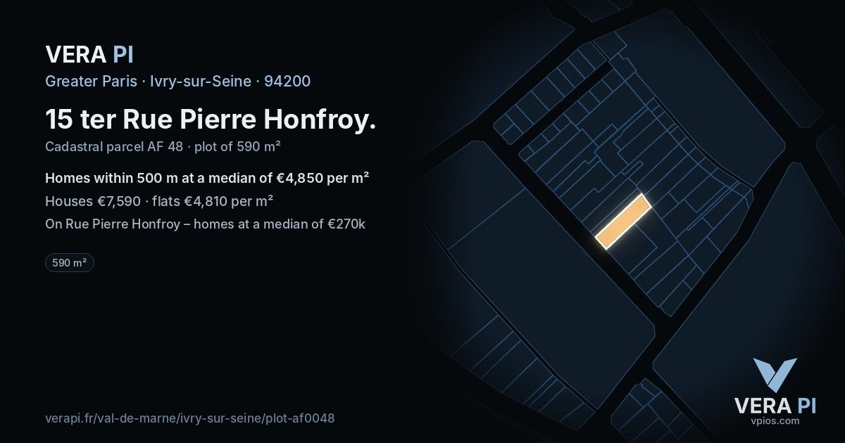 15 ter Rue Pierre Honfroy, Ivry-sur-Seine at night – the plot lit, the parcels around coloured by the prices near them