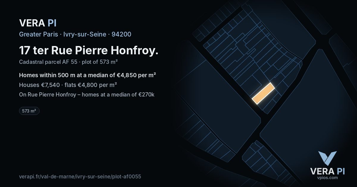 17 ter Rue Pierre Honfroy, Ivry-sur-Seine at night – the plot lit, the parcels around coloured by the prices near them