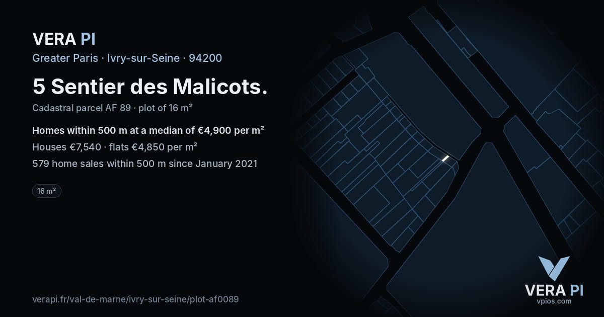 5 Sentier des Malicots, Ivry-sur-Seine at night – the plot lit, the parcels around coloured by the prices near them