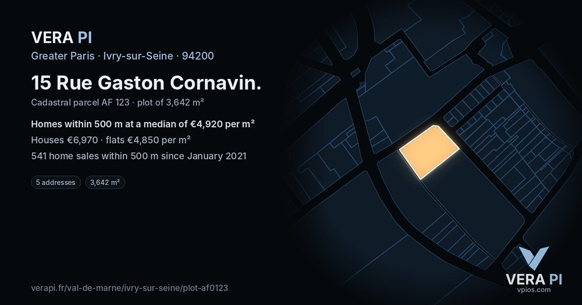 15 Rue Gaston Cornavin, Ivry-sur-Seine at night – the plot lit, the parcels around coloured by the prices near them
