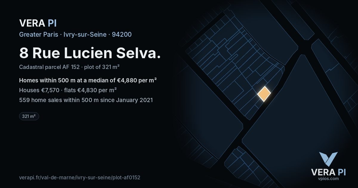 8 Rue Lucien Selva, Ivry-sur-Seine at night – the plot lit, the parcels around coloured by the prices near them