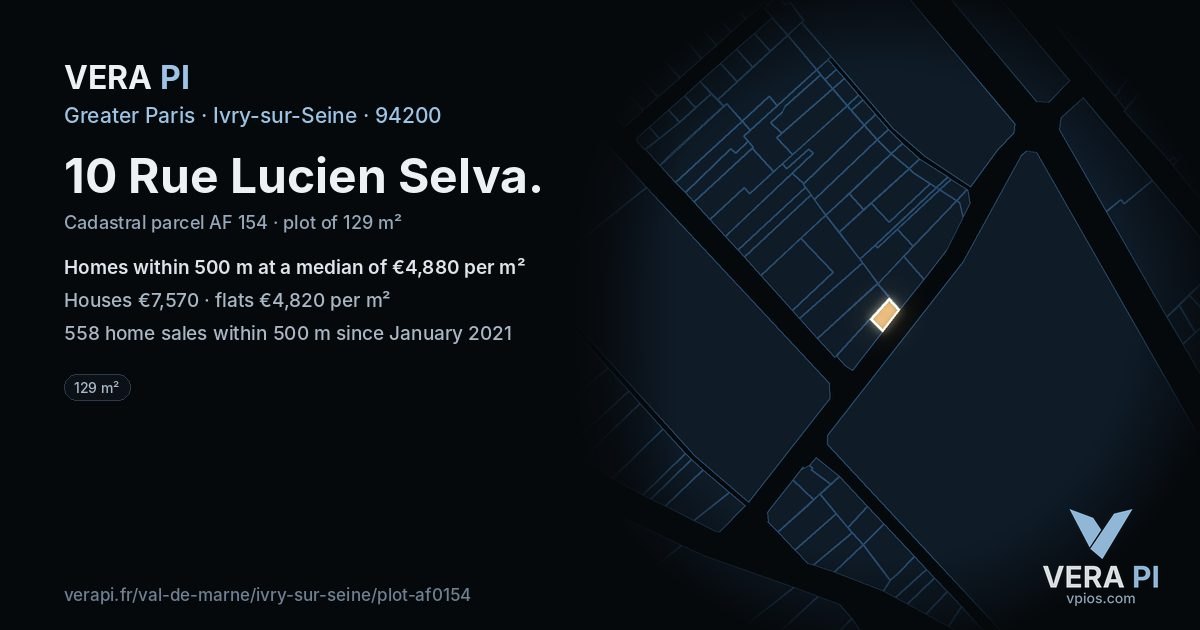 10 Rue Lucien Selva, Ivry-sur-Seine at night – the plot lit, the parcels around coloured by the prices near them