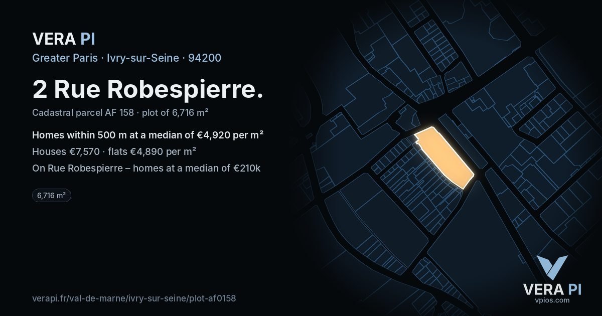 2 Rue Robespierre, Ivry-sur-Seine at night – the plot lit, the parcels around coloured by the prices near them