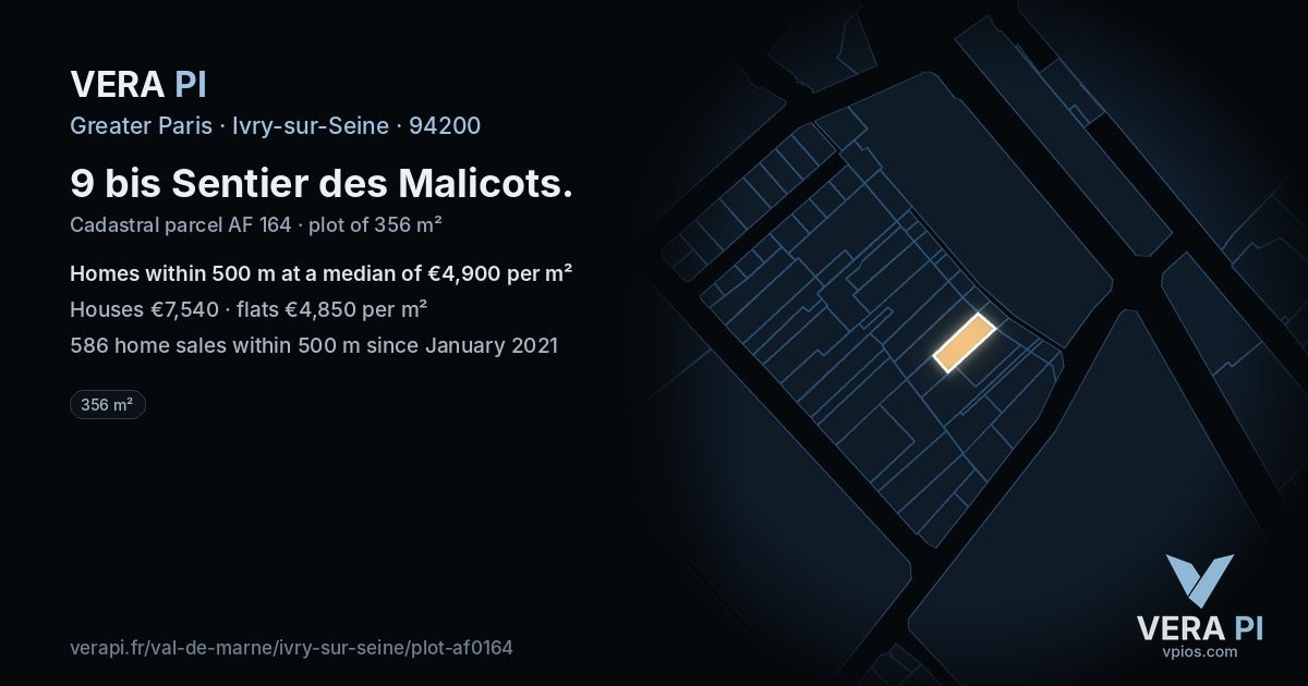 9 bis Sentier des Malicots, Ivry-sur-Seine at night – the plot lit, the parcels around coloured by the prices near them
