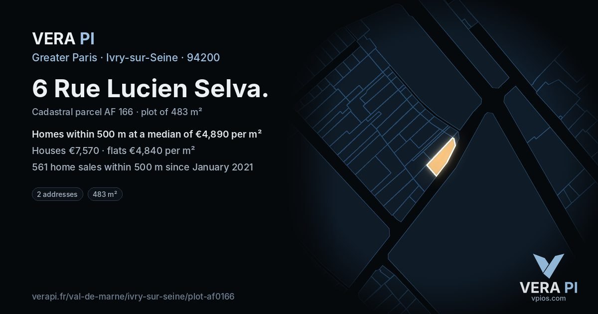 6 Rue Lucien Selva, Ivry-sur-Seine at night – the plot lit, the parcels around coloured by the prices near them