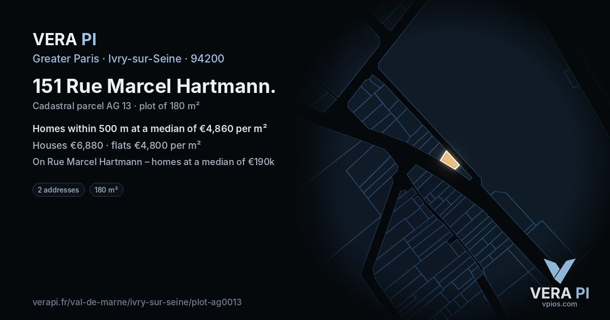 151 Rue Marcel Hartmann, Ivry-sur-Seine at night – the plot lit, the parcels around coloured by the prices near them