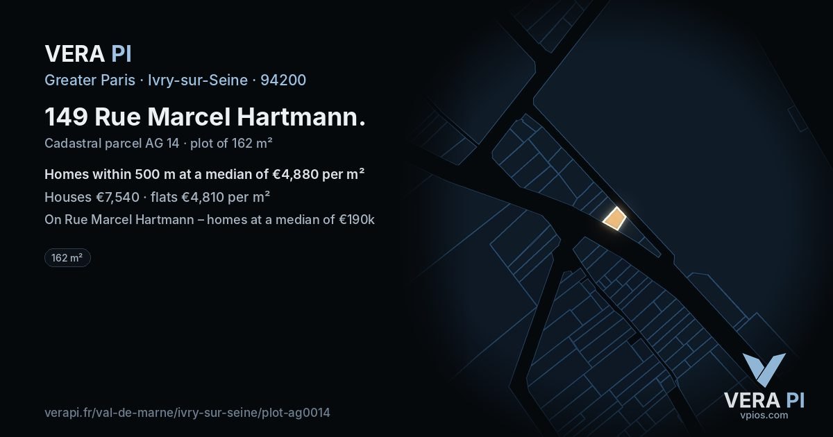 149 Rue Marcel Hartmann, Ivry-sur-Seine at night – the plot lit, the parcels around coloured by the prices near them