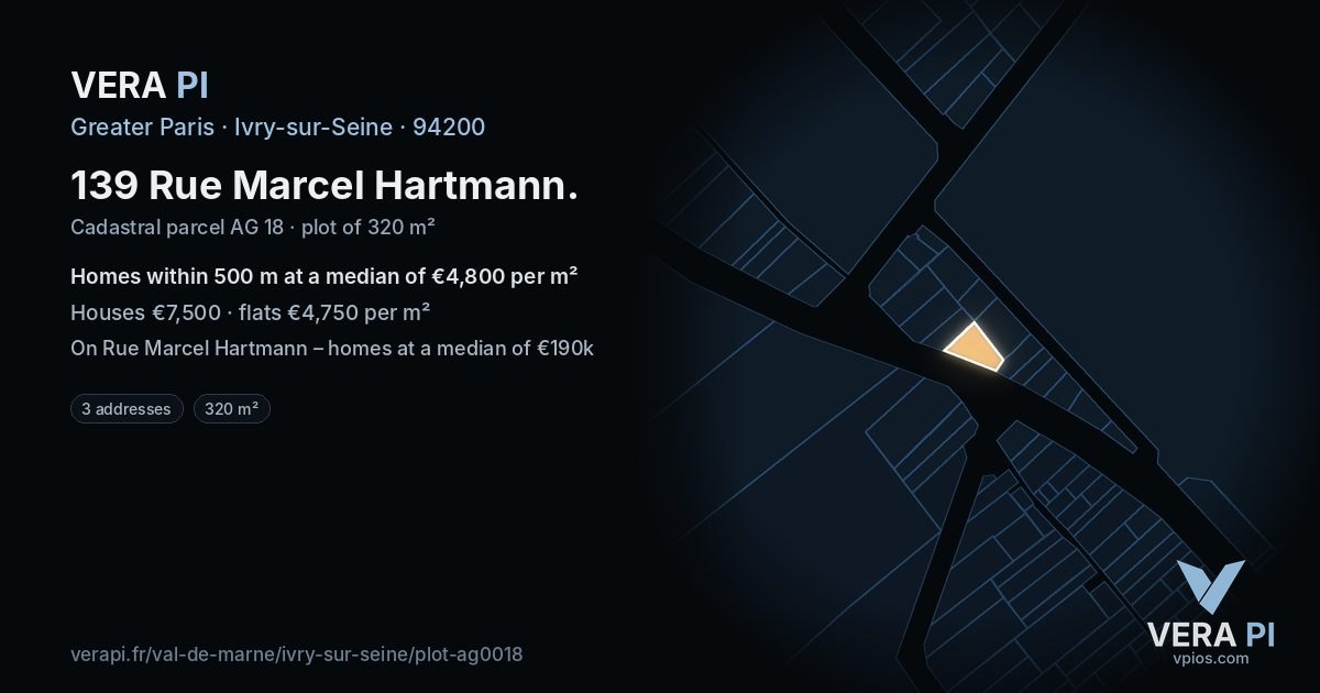 139 Rue Marcel Hartmann, Ivry-sur-Seine at night – the plot lit, the parcels around coloured by the prices near them