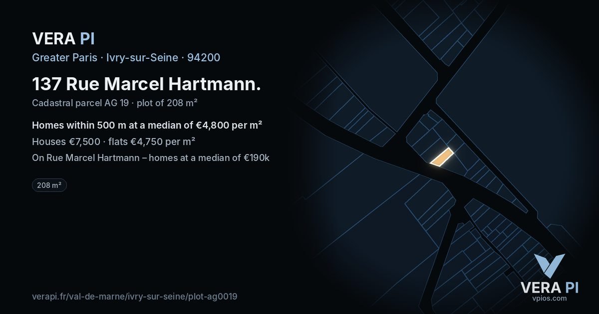 137 Rue Marcel Hartmann, Ivry-sur-Seine at night – the plot lit, the parcels around coloured by the prices near them