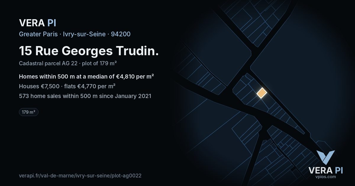 15 Rue Georges Trudin, Ivry-sur-Seine at night – the plot lit, the parcels around coloured by the prices near them