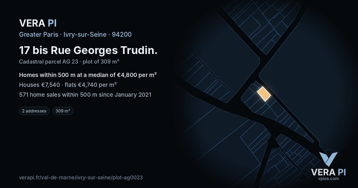 17 bis Rue Georges Trudin, Ivry-sur-Seine at night – the plot lit, the parcels around coloured by the prices near them